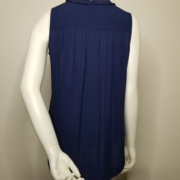 Boden Sleeveless Ruffled Neck Top Blouse Navy Blue Womens Size US 6 - Picture 7 of 13